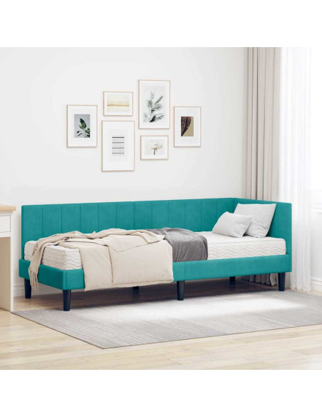 Cornice del letto ad angolo Turchese 80 x 200 cm Velluto