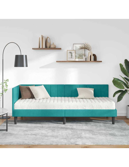 Cornice del letto ad angolo Turchese 80 x 200 cm Velluto