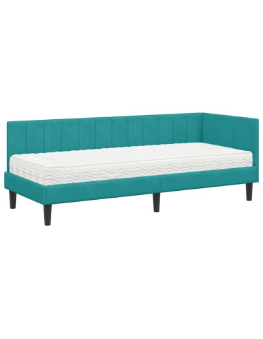 Cornice del letto ad angolo Turchese 80 x 200 cm Velluto