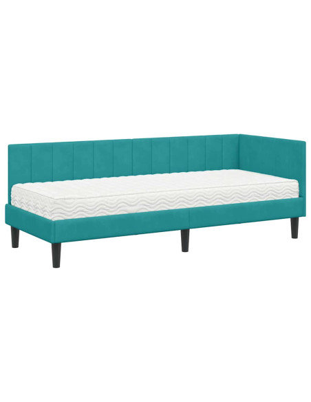 Cornice del letto ad angolo Turchese 80 x 200 cm Velluto