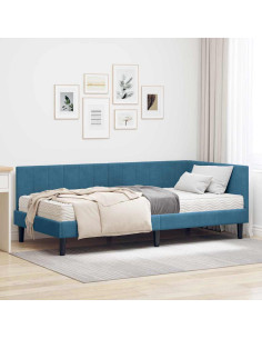 Cornice del letto ad angolo Blu 90 x 190 cm Velluto 2