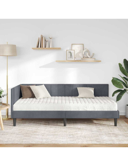 Cornice del letto ad angolo Grigio scuro 90 x 190 cm Velluto