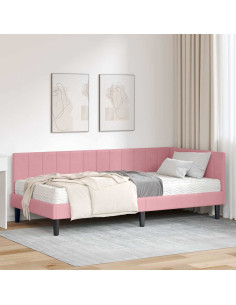 Cornice del letto ad angolo Rosa 90 x 190 cm Velluto 2