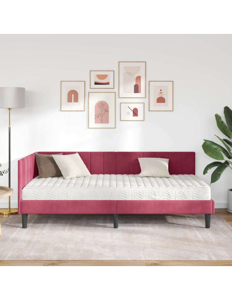 Cornice del letto ad angolo Rosso vino 90 x 190 cm Velluto