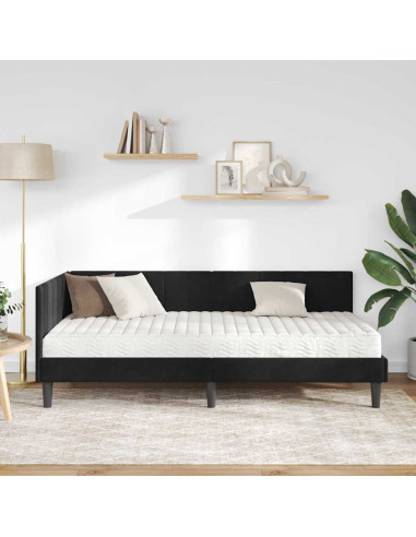 Cornice del letto ad angolo Nero 90 x 190 cm Velluto