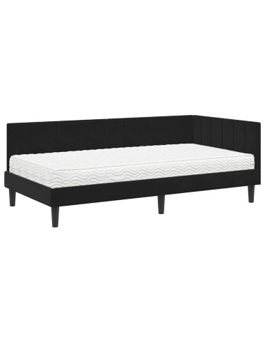 Cornice del letto ad angolo Nero 90 x 190 cm Velluto