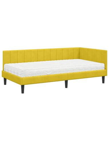 Cornice del letto ad angolo Giallo 90 x 190 cm Velluto