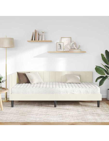 Cornice del letto ad angolo Crema 90 x 190 cm Velluto