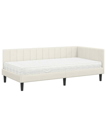 Cornice del letto ad angolo Crema 90 x 190 cm Velluto