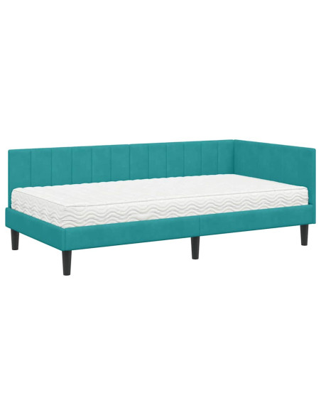 Cornice del letto ad angolo Turchese 90 x 190 cm Velluto