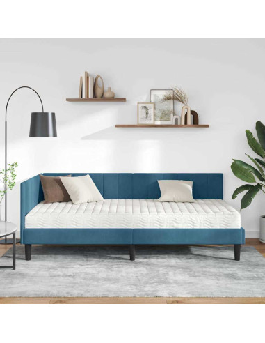 Cornice del letto ad angolo Blu 90 x 200 cm Velluto