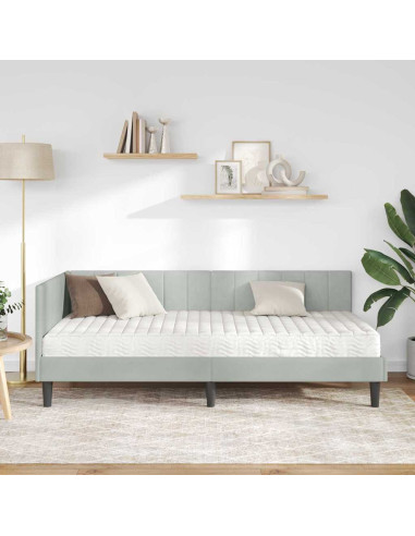 Cornice del letto ad angolo Grigio chiaro 90 x 200 cm Velluto