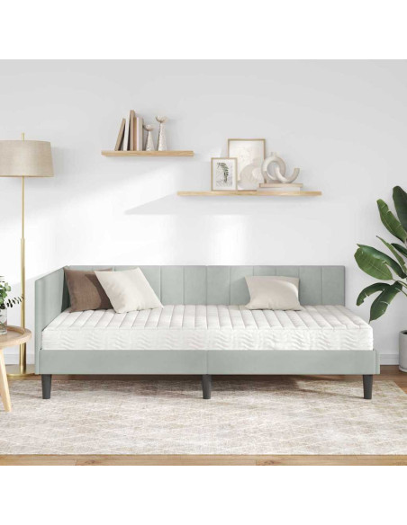 Cornice del letto ad angolo Grigio chiaro 90 x 200 cm Velluto