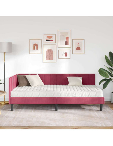 Cornice del letto ad angolo Rosso vino 90 x 200 cm Velluto