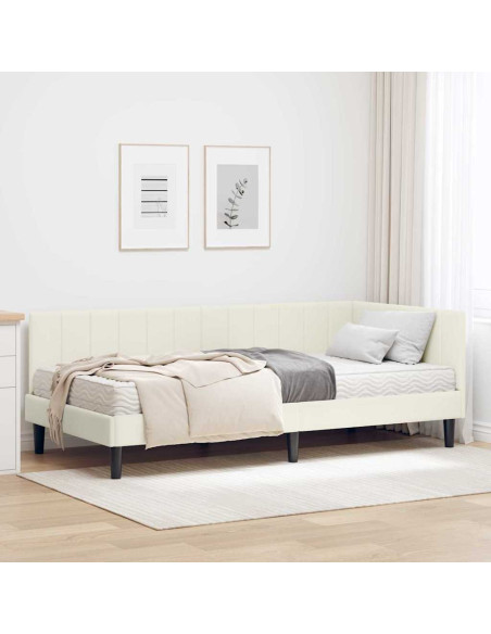 Cornice del letto ad angolo Crema 90 x 200 cm Velluto