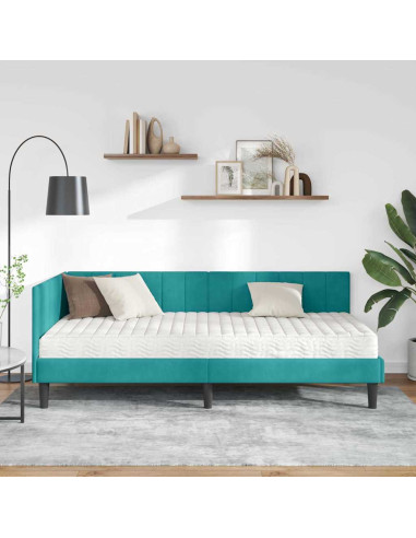 Cornice del letto ad angolo Turchese 90 x 200 cm Velluto