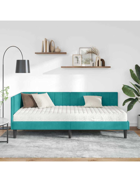 Cornice del letto ad angolo Turchese 90 x 200 cm Velluto