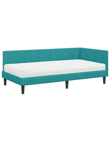 Cornice del letto ad angolo Turchese 90 x 200 cm Velluto