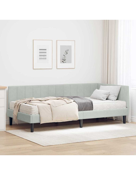 Cornice del letto ad angolo Grigio chiaro 100 x 200 cm Velluto