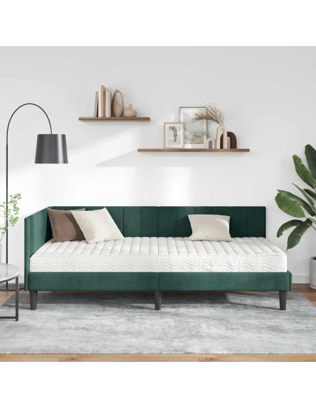 Cornice del letto ad angolo Verde scuro 100 x 200 cm Velluto