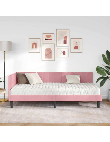 Cornice del letto ad angolo Rosa 100 x 200 cm Velluto