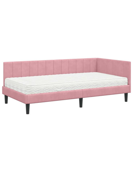 Cornice del letto ad angolo Rosa 100 x 200 cm Velluto