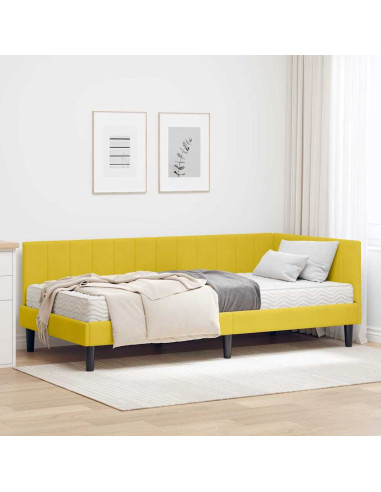 Cornice del letto ad angolo Giallo 100 x 200 cm Velluto