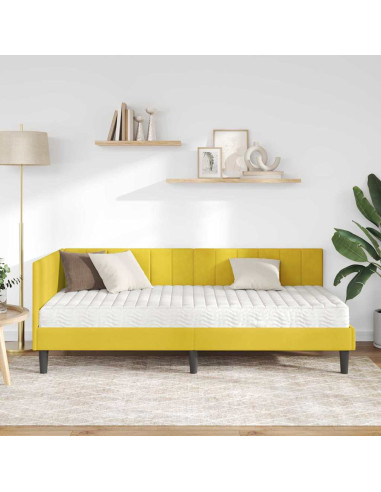 Cornice del letto ad angolo Giallo 100 x 200 cm Velluto