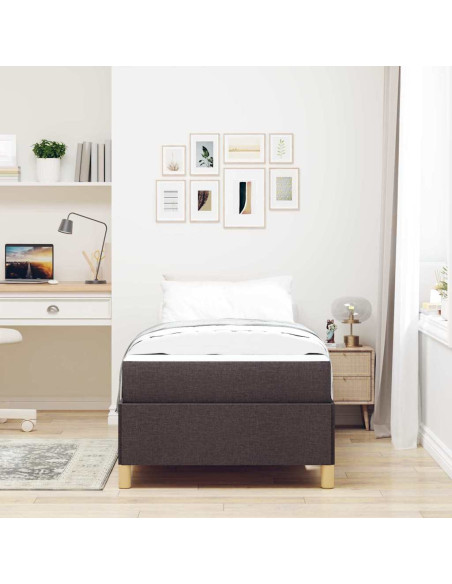 Letto a molle Bianco e Marrone Scuro 90 x 190 cm Tessuto