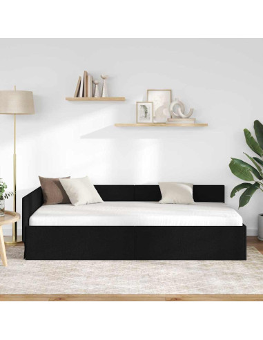 Cornice del letto ad angolo Nero 90 cm x 190 cm Tessuto