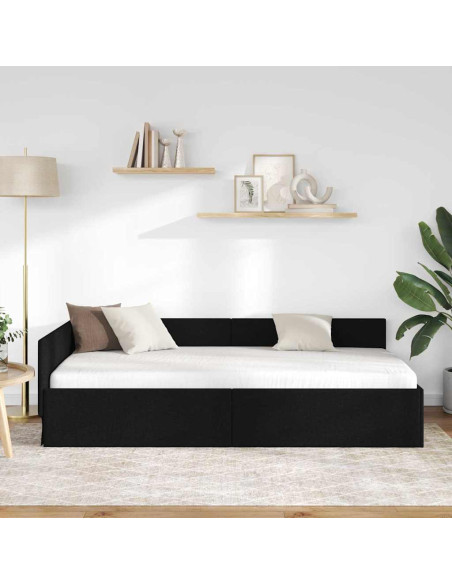 Cornice del letto ad angolo Nero 90 cm x 190 cm Tessuto