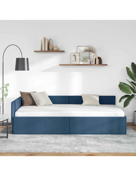 Cornice del letto ad angolo Blu 90 cm x 190 cm Tessuto