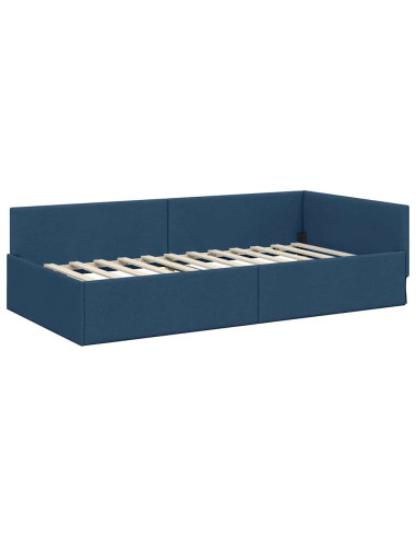 Cornice del letto ad angolo Blu 90 cm x 200 cm Tessuto