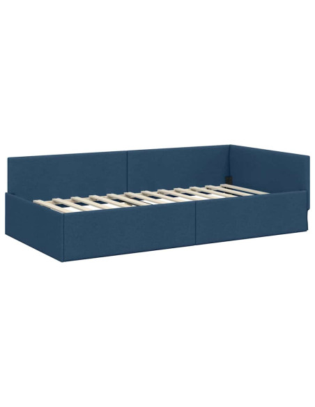 Cornice del letto ad angolo Blu 90 cm x 200 cm Tessuto