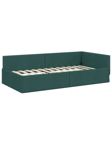 Cornice del letto ad angolo Verde Scuro 100 cm x 200 cm Tessuto