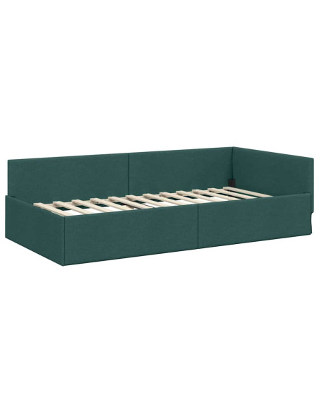Cornice del letto ad angolo Verde Scuro 100 cm x 200 cm Tessuto