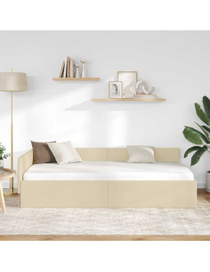 Cornice del letto ad angolo Crema 100 cm x 200 cm Tessuto 2