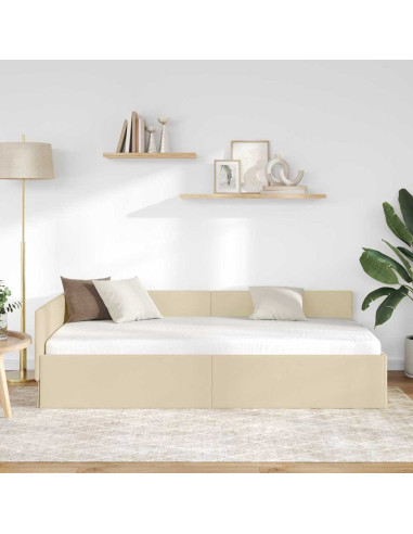 Cornice del letto ad angolo Crema 100 cm x 200 cm Tessuto