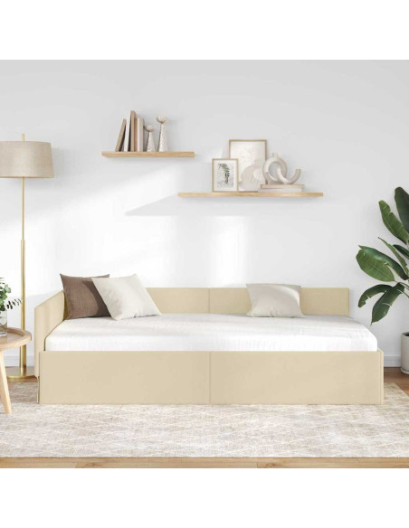 Cornice del letto ad angolo Crema 100 cm x 200 cm Tessuto