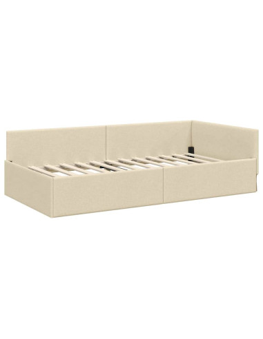 Cornice del letto ad angolo Crema 100 cm x 200 cm Tessuto