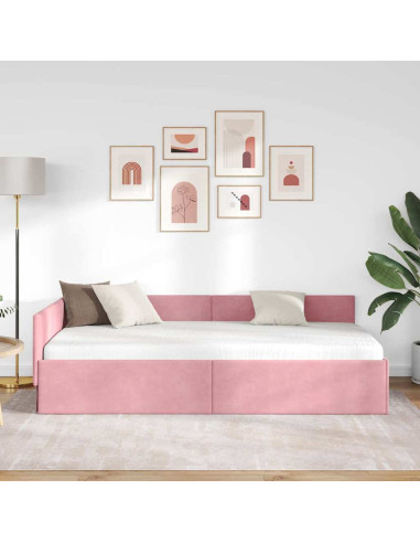 Cornice del letto ad angolo Rosa 80 cm x 200 cm Velluto