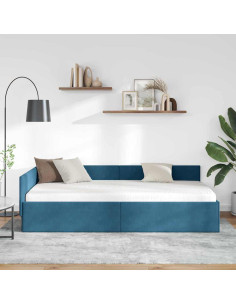 Cornice del letto ad angolo Blu 90 cm x 190 cm Velluto 2