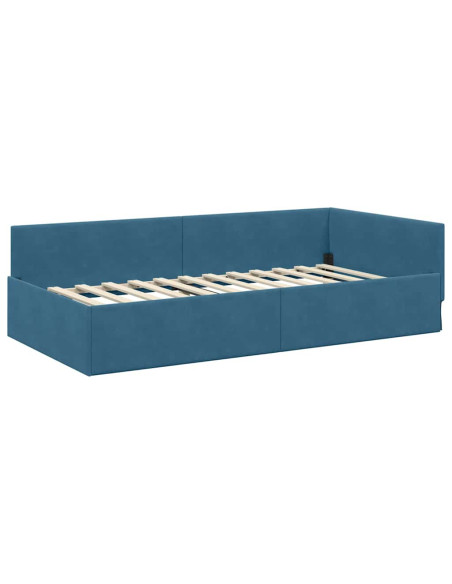 Cornice del letto ad angolo Blu 90 cm x 190 cm Velluto