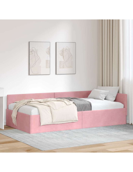 Cornice del letto ad angolo Rosa 90 cm x 190 cm Velluto