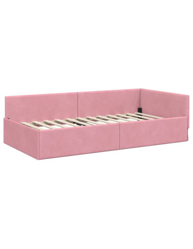 Cornice del letto ad angolo Rosa 90 cm x 190 cm Velluto