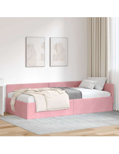 Cornice del letto ad angolo Rosa 90 cm x 200 cm Velluto 2
