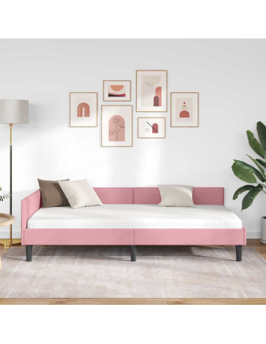 Cornice del letto ad angolo Rosa 90 cm x 200 cm Velluto