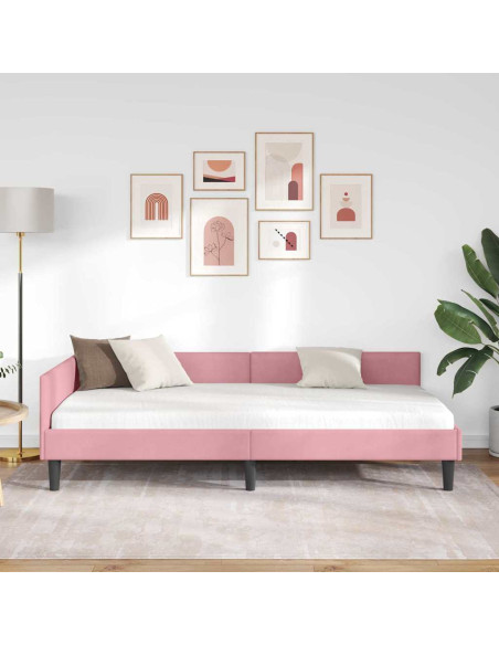 Cornice del letto ad angolo Rosa 90 cm x 200 cm Velluto