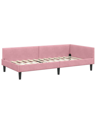 Cornice del letto ad angolo Rosa 90 cm x 200 cm Velluto