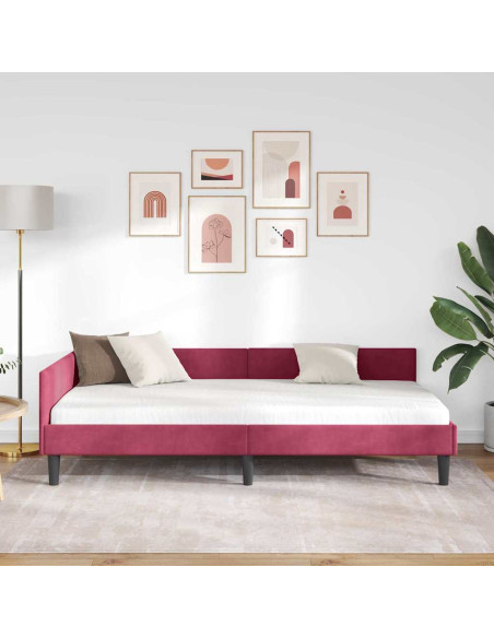 Cornice del letto ad angolo Rosso Vino 90 cm x 200 cm Velluto